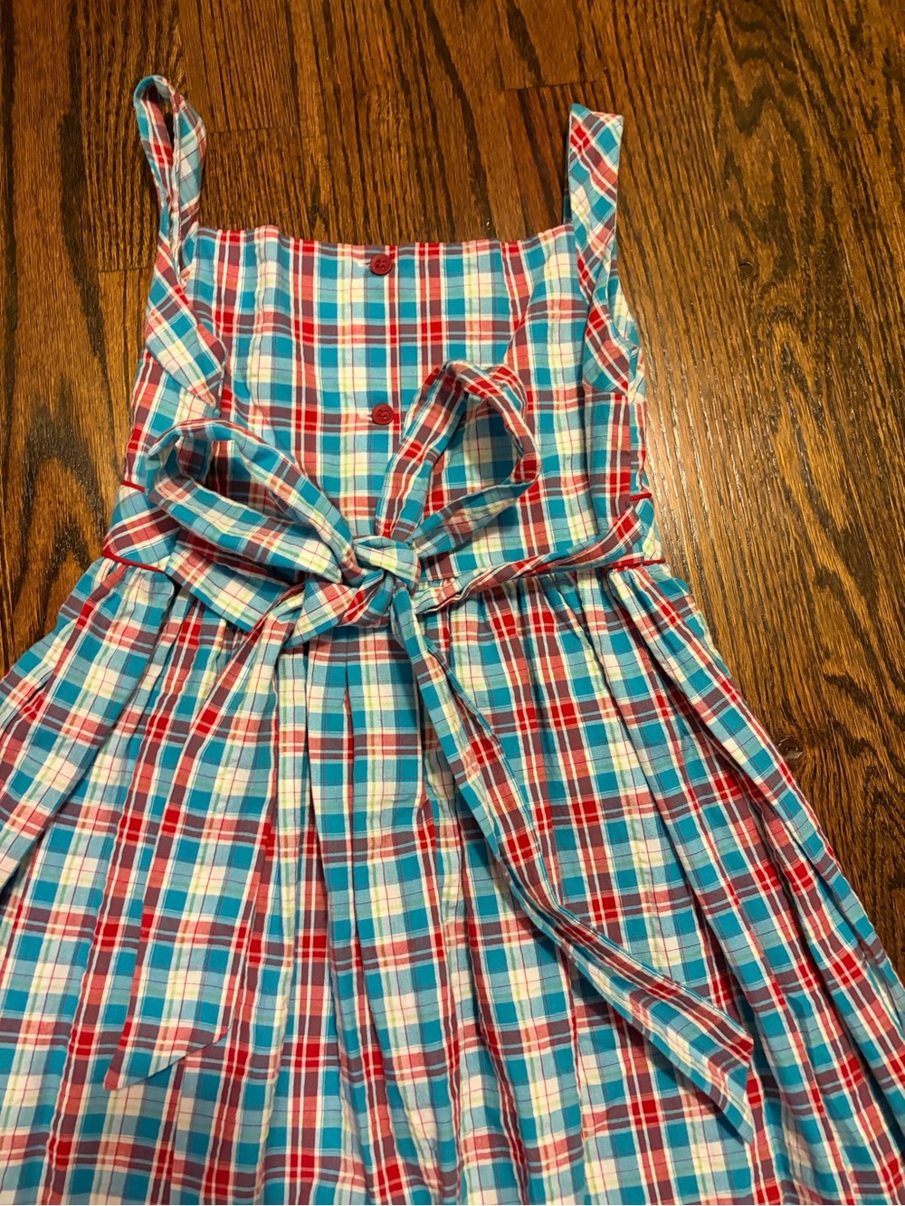 Strasburg Girls’ Size 8 Blue and Red Plaid Sundress with Pockets - Picture 4 of 7